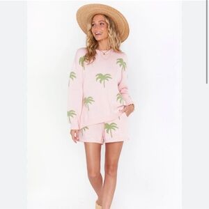 Show Me Your MuMu Pink Palm Tree Knit Go To Sweater Boardwalk Shorts Set